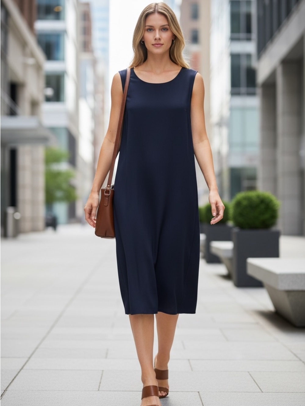 Jones New York Sleek Black Sleeveless Midi Dress